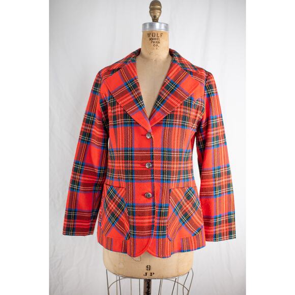 Vintage 60s Red Plaid Tartan Wool Blazer, Academia Preppy Jacket, Retro Mod, Med - Picture 10 of 11
